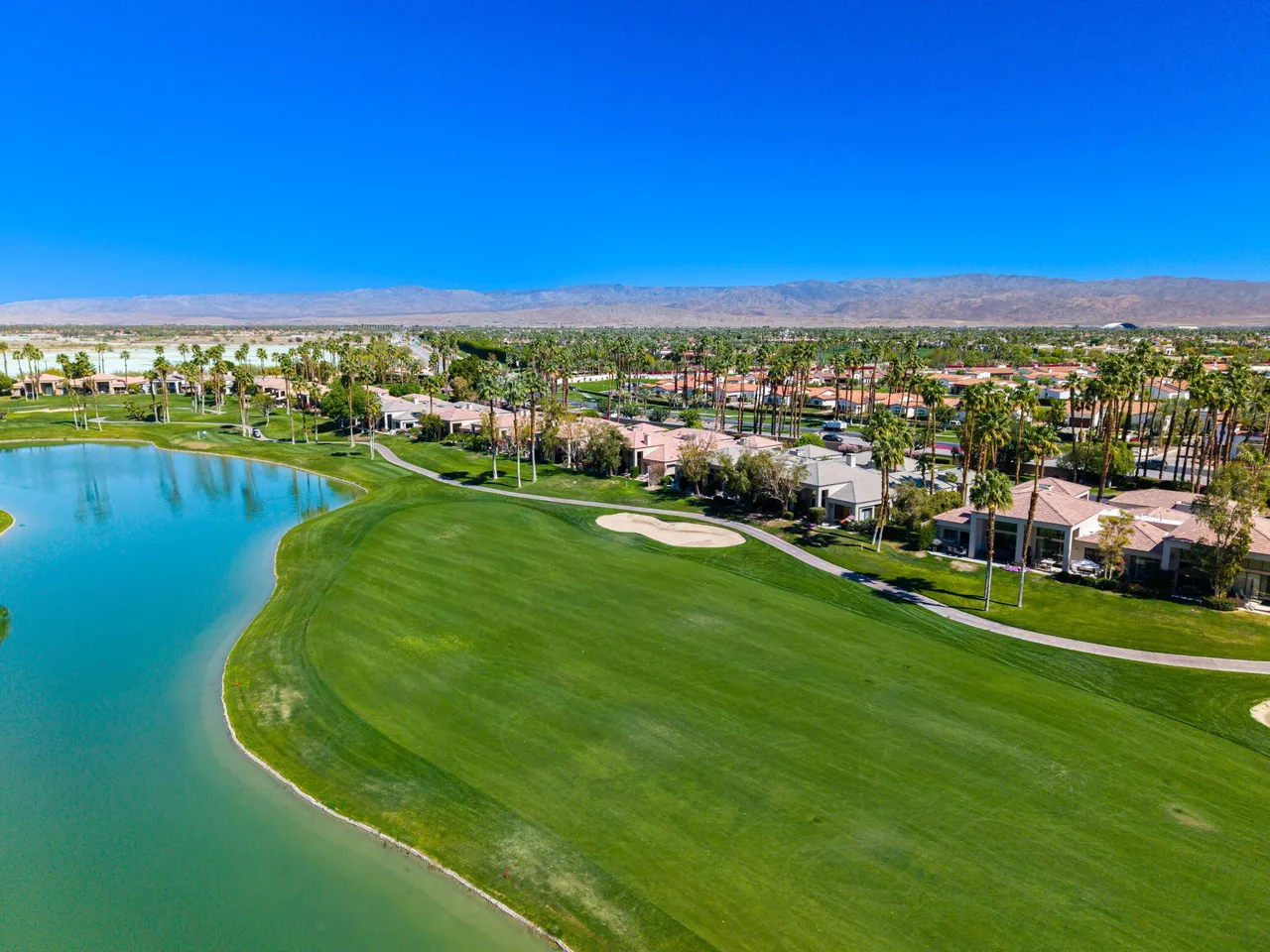 Aerial fairway and lake, wider view